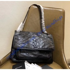 Saint Laurent Large Niki Chain Bag in Crinkled and Quilted Black Leather