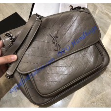 Saint Laurent Large Niki Chain Bag in Crinkled and Quilted Gray Leather