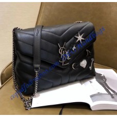 Small Loulou Chain Bag in Black Y Matelasse Leather