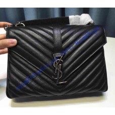 Saint Laurent Classic Medium College Monogram Bag in Black Malelasse Leather