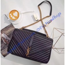 Saint Laurent Classic Large College Monogram Bag in Black Malelasse Leather with Gold-toned Hardware